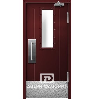 противопожарная дверь со стеклом, отбойником и доводчиком