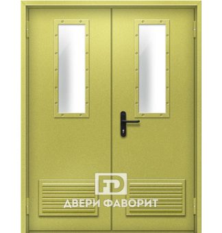противопожарная дверь со стеклянными вставками и вентиляционными решетками