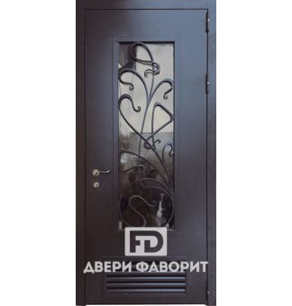 стальная дверь с терморазрывом, стеклом и кованым элементом