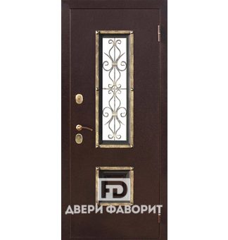 дверь металлическая с терморазрывом, с ковкой и стеклом, покрыта цинкогрунтом