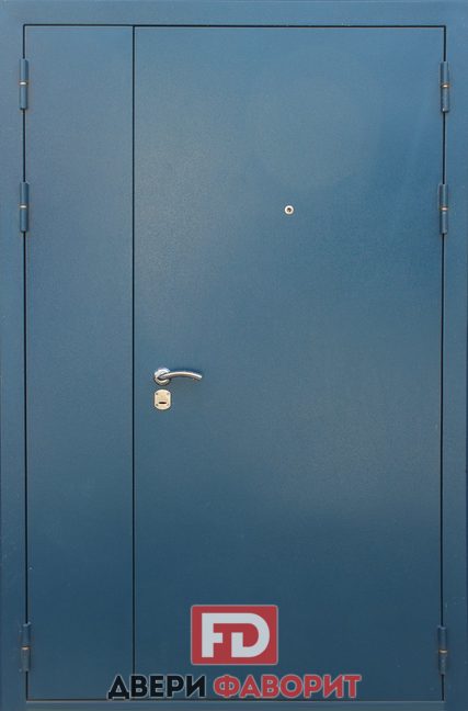 дверь стальная с распашной створкой окрашена цинкогрунтом синего оттенка