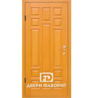 уличная дверь с филенчатым мдф желтого оттенка
